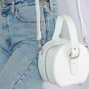 Lulu's Rylie White Crocodile Round Handbag